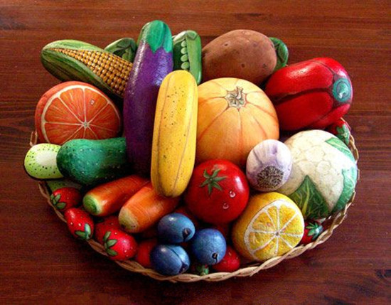 漂亮的創意石頭涂鴉DIY食物產品欣賞